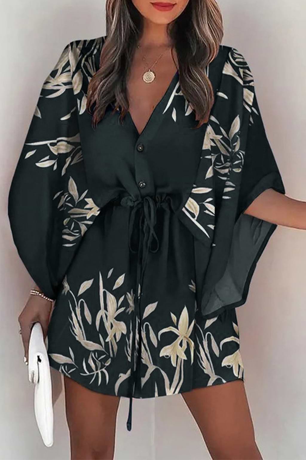 Hayden Floral Print Satin Dolman Sleeve Mini Dress