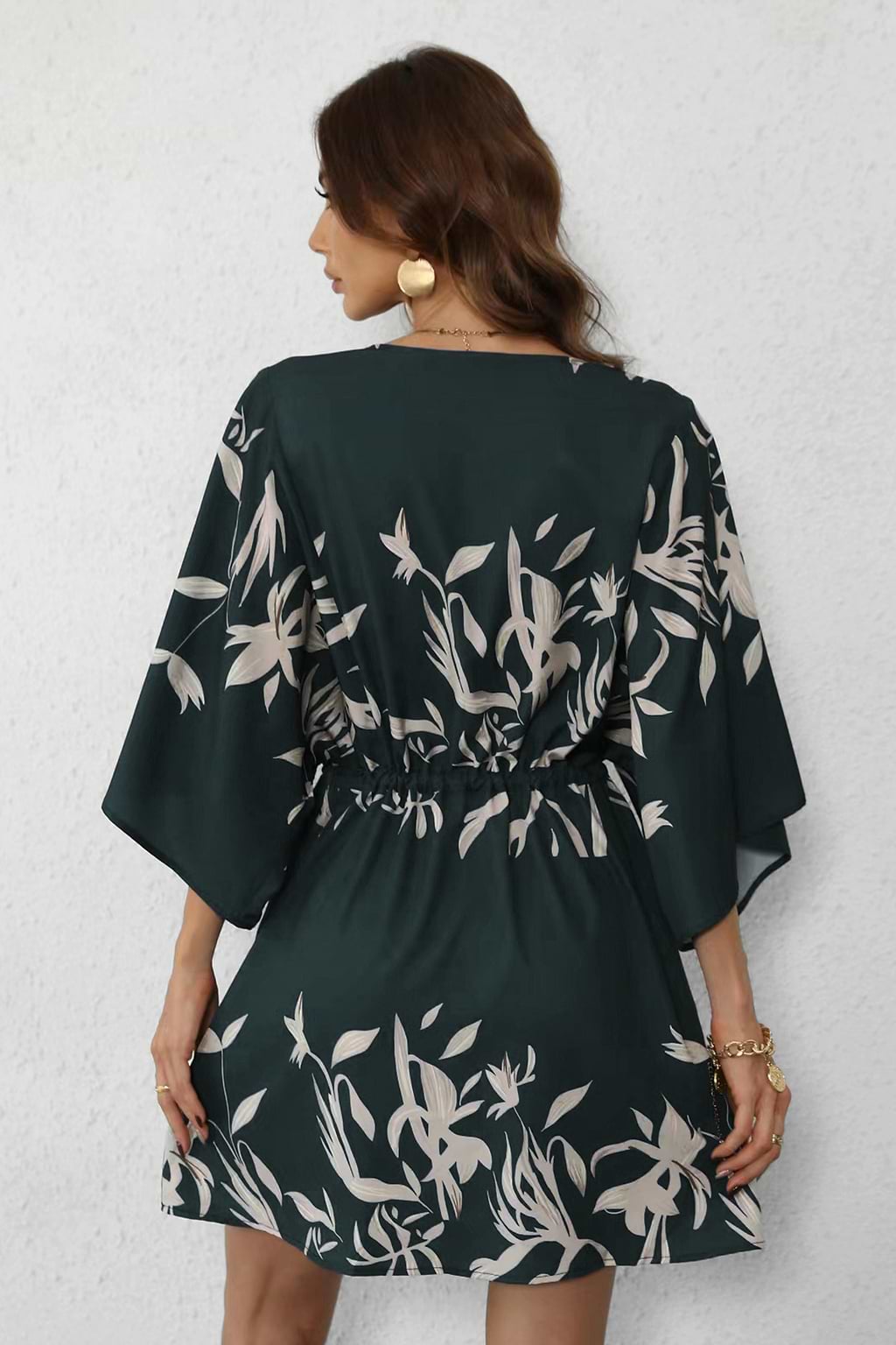 Hayden Floral Print Satin Dolman Sleeve Mini Dress