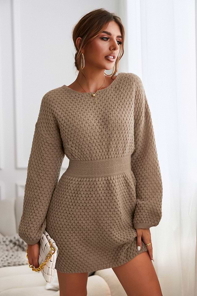 CUPSHE Womens Long Sleeve Pullover Sweater Dress Solid Fall Winter Casual Knit Dresses Coffee CUPSHE Womens Long Sleeve Pullover Sweater Dress Solid Fall Winter Casual Knit Dresses Coffee