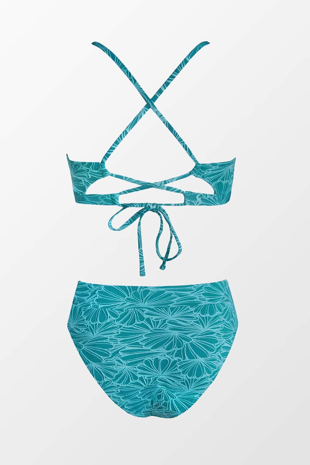 Floral Texture Scalloped Bralette And Cheeky High Waist Bikini Swimsuit
