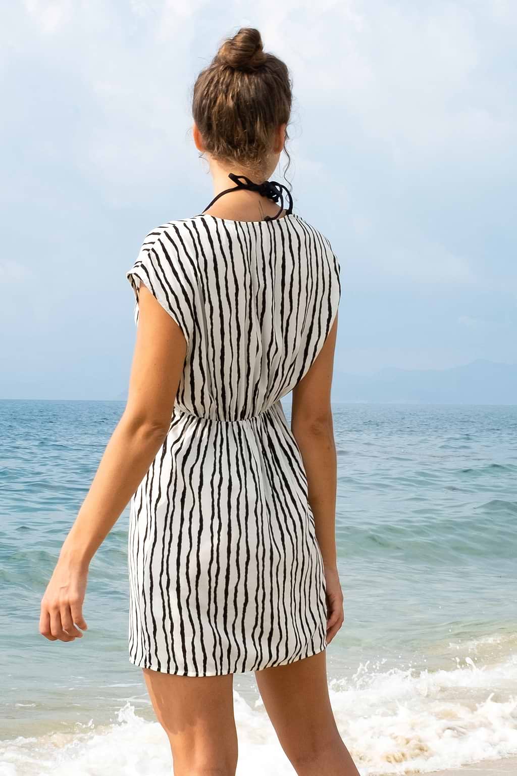 Eva Wave Striped V-neck Sleeveless Dress