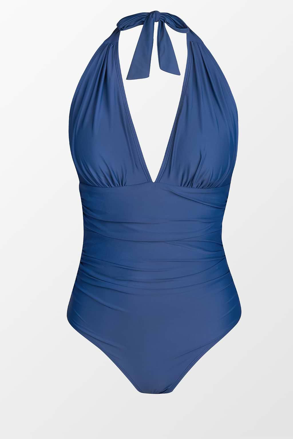 Bianca Dusty Blue Plunge Halter One Piece Swimsuit