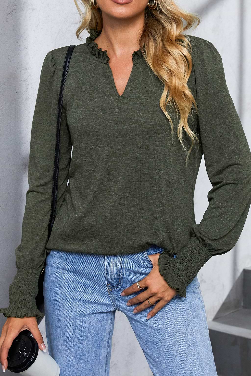 She Glows Split Neck Ruffled Top