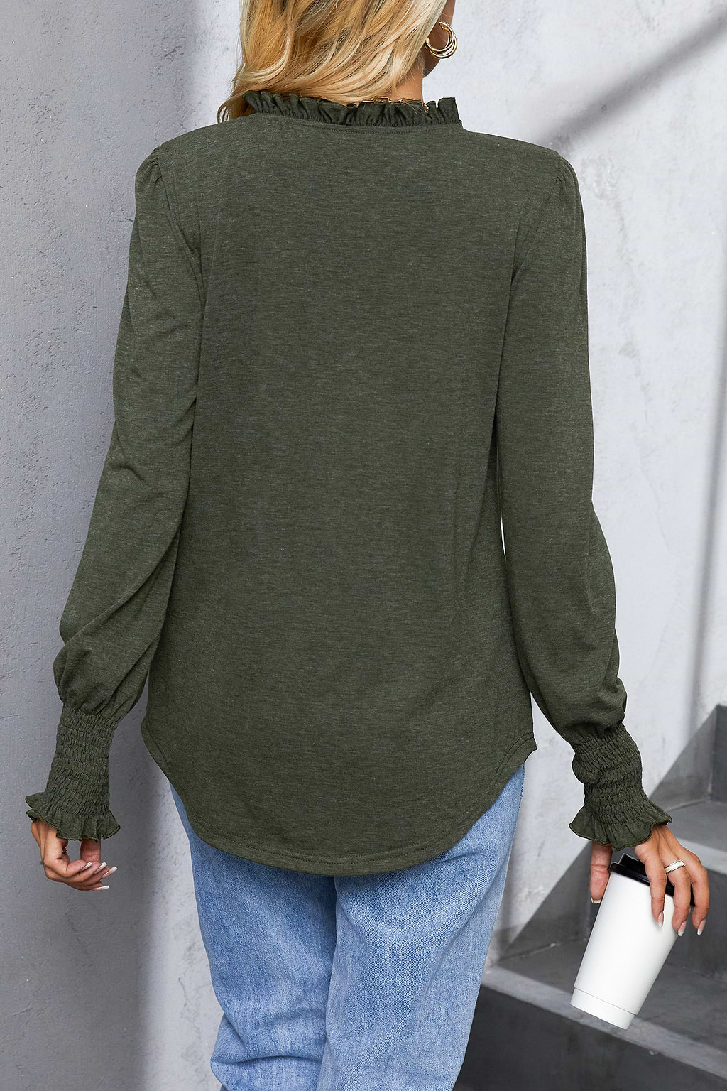 She Glows Split Neck Ruffled Top