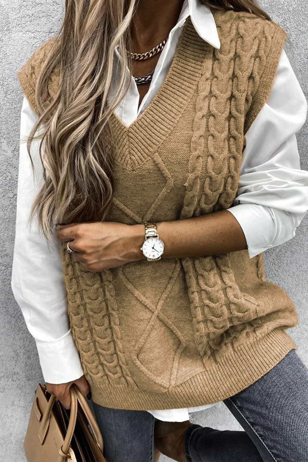 In The Clouds Cable Knit V Neck Sweater Vest