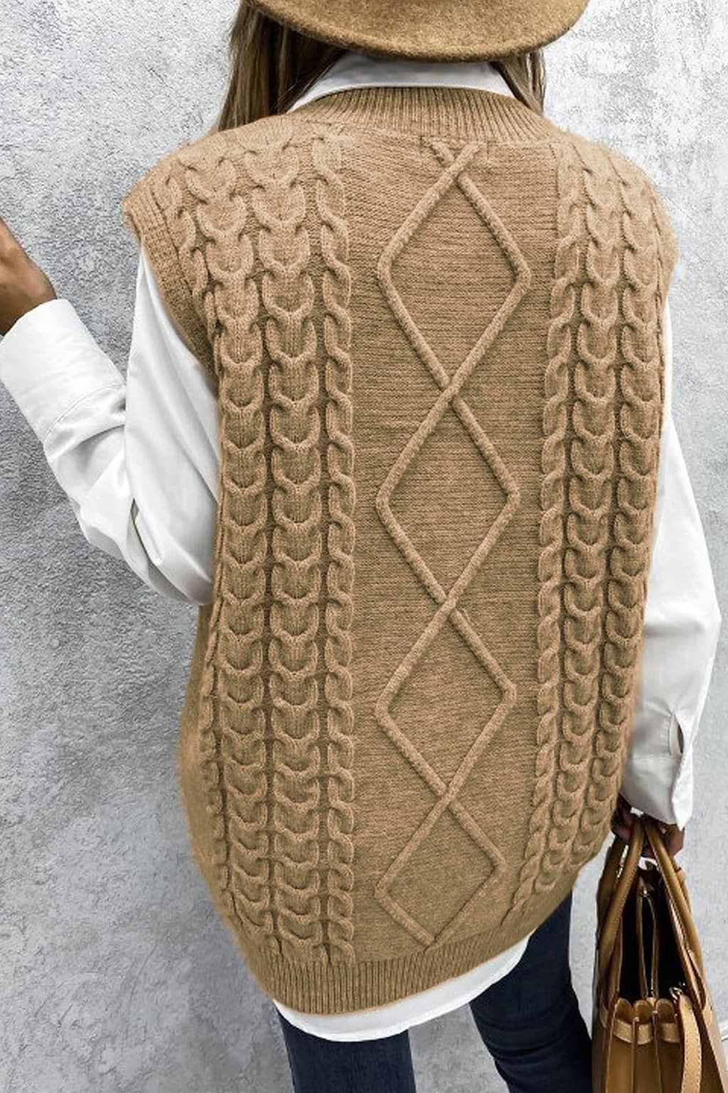 In The Clouds Cable Knit V Neck Sweater Vest