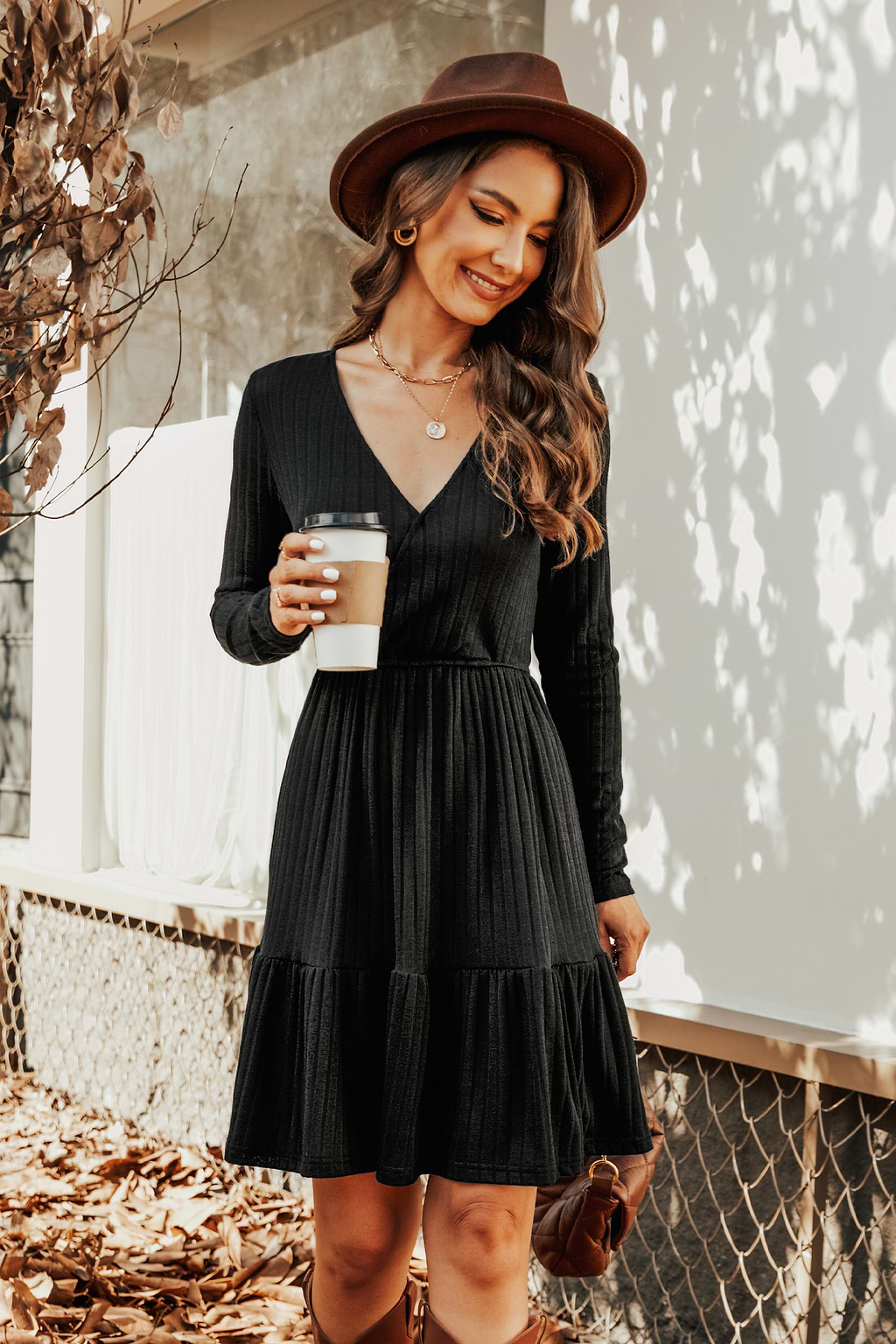 Magic Moments Ribbed V-Neck Mini Dress