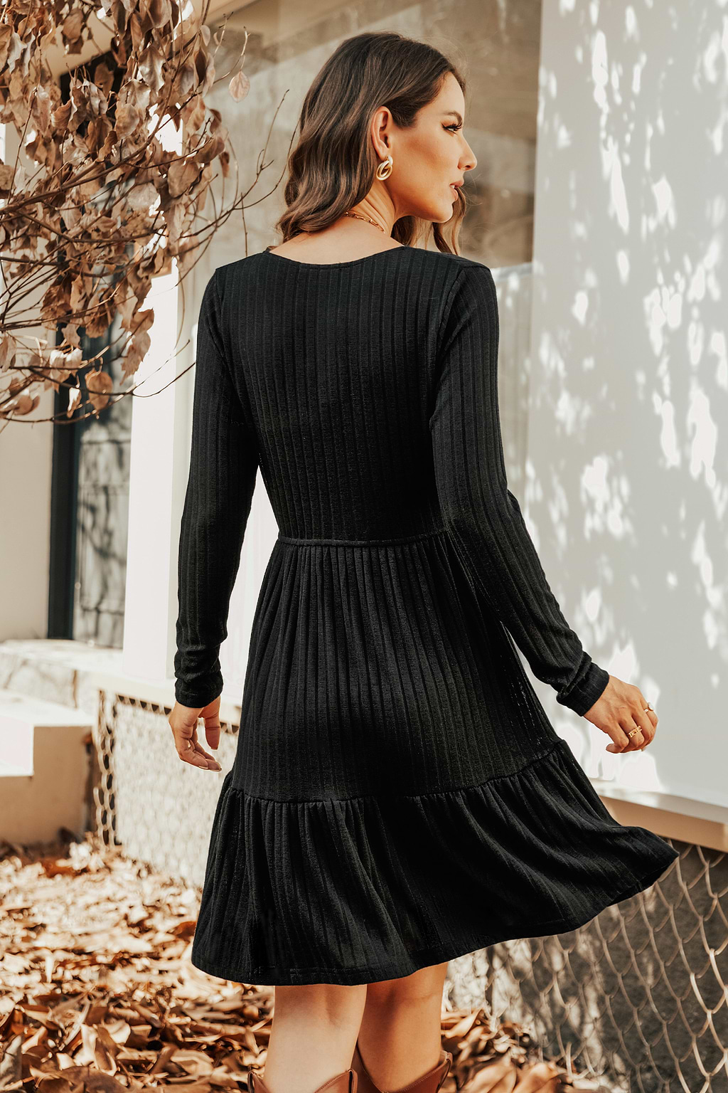 Magic Moments Ribbed V-Neck Mini Dress