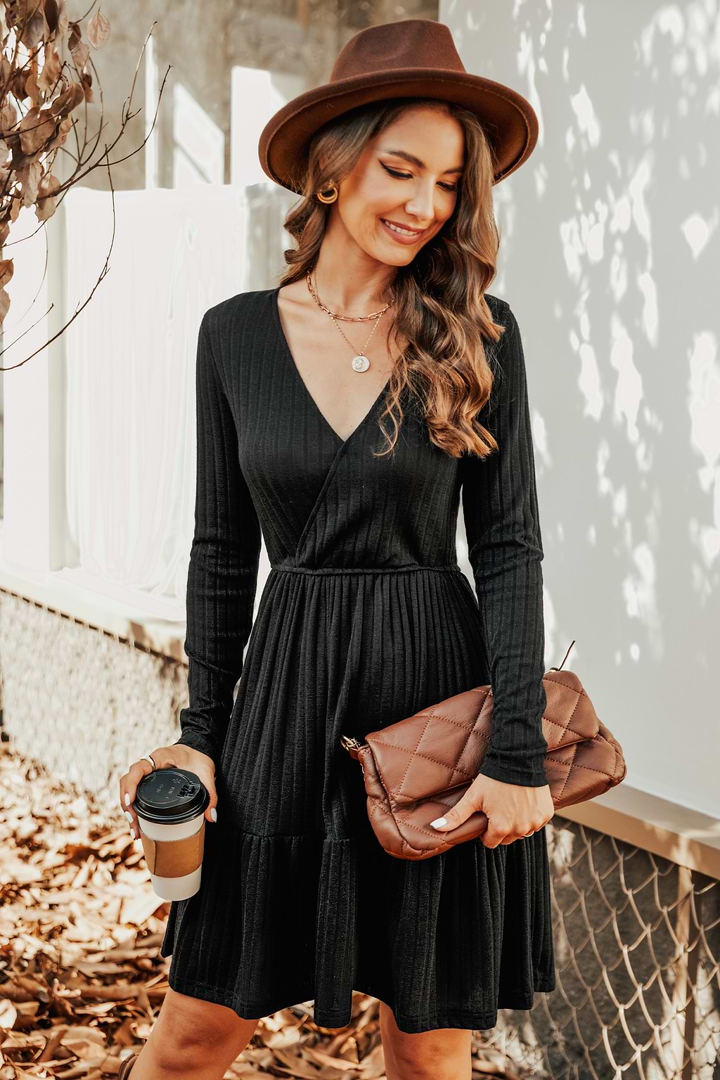 Magic Moments Ribbed V-Neck Mini Dress