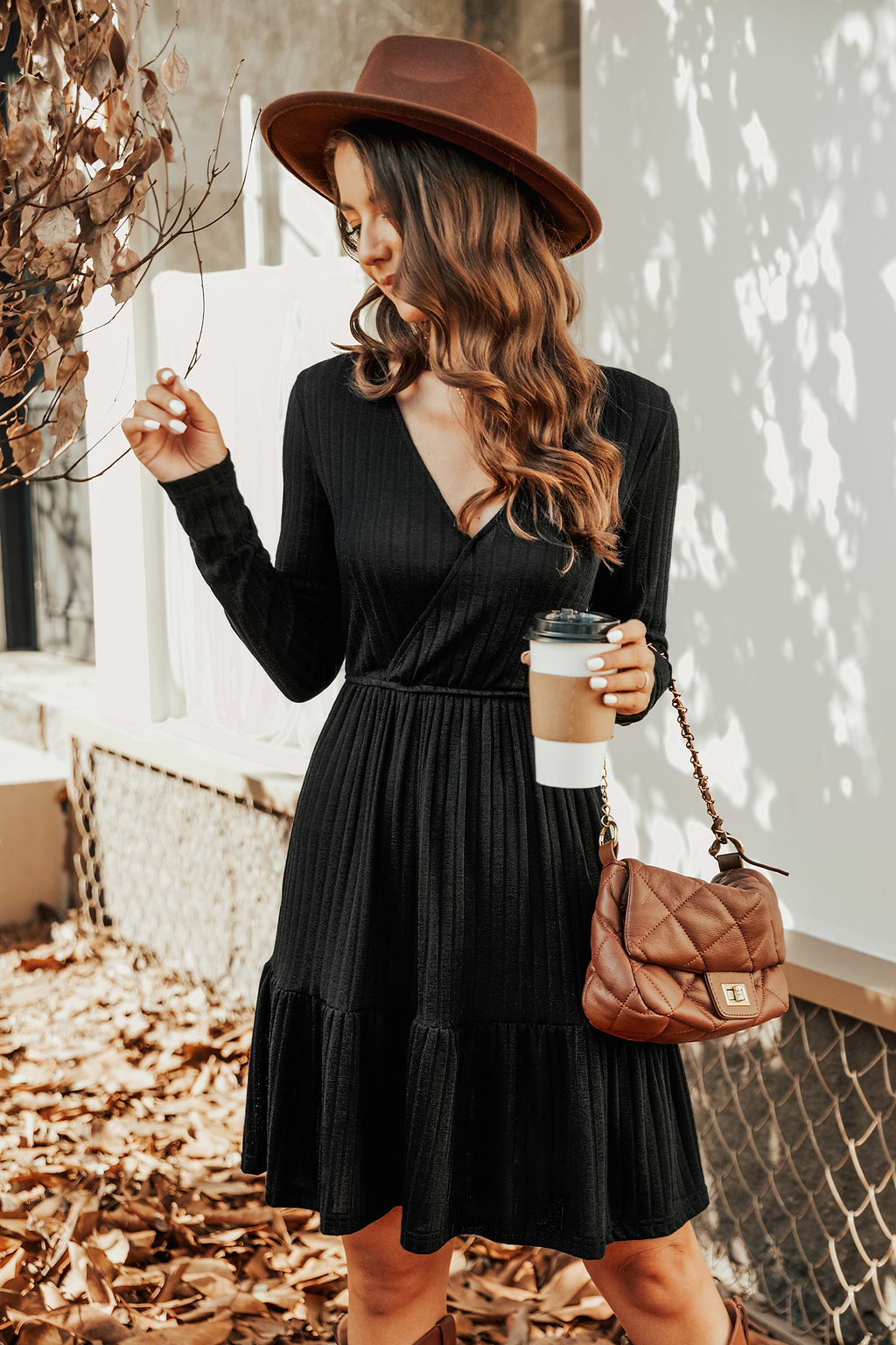 Magic Moments Ribbed V-Neck Mini Dress