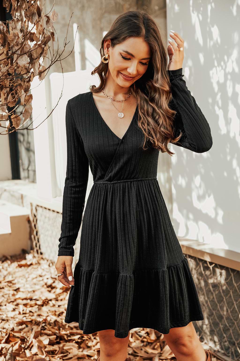 Magic Moments Ribbed V-Neck Mini Dress