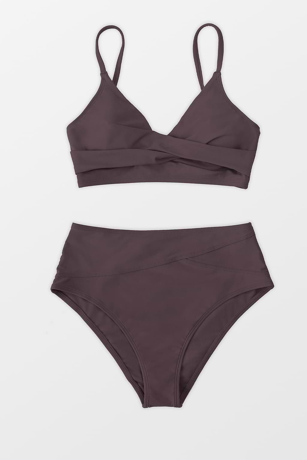 Marsala V-neck Twist Mid Cut Bikini Set