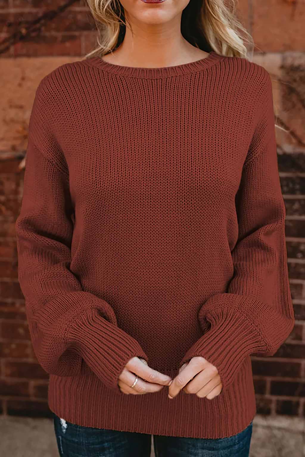 On Vacay Ribbed Lantern Sleeve Sweater