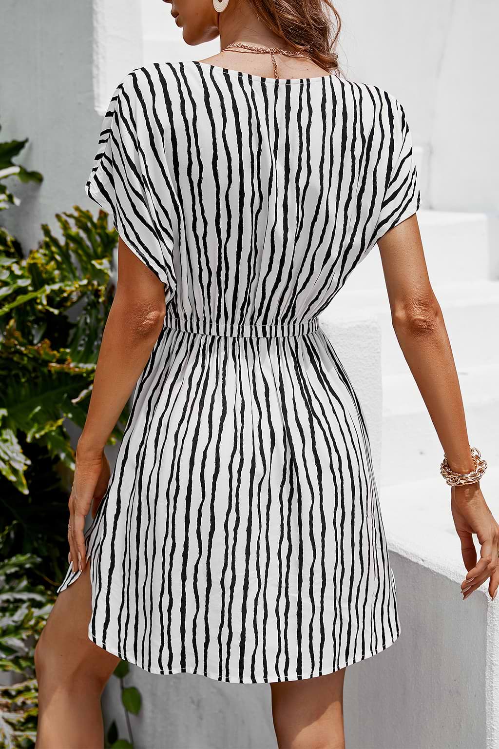 Gracie V-neck Short Sleeve Elastic Waist Cover Up