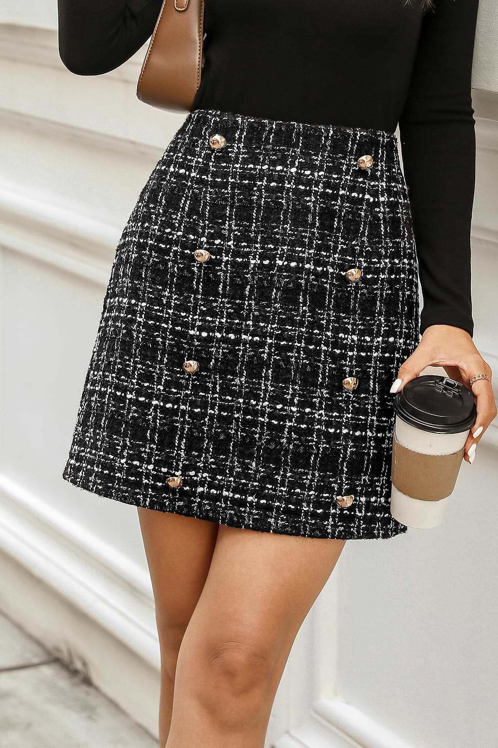 Josie Tweed Double-Breasted Skirt