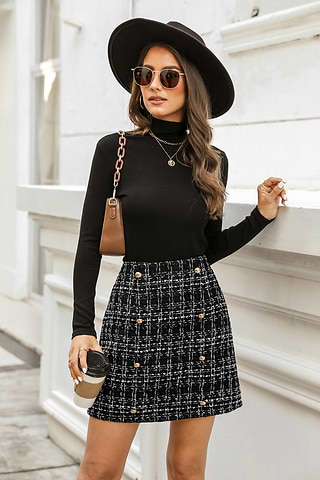 Jupe en tweed à double boutonnage-Cupshe France