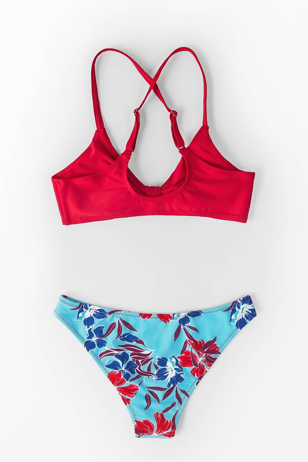 Red and Floral Print Low Waisted Bikini Swimsuit