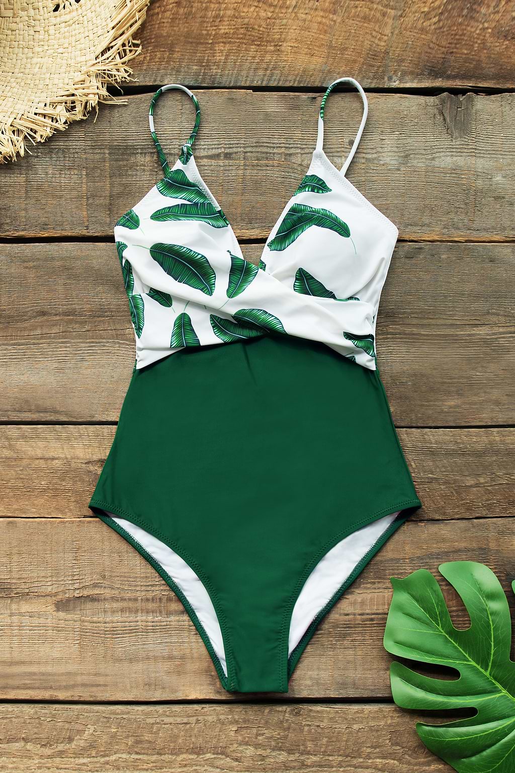 Maillot de bain une pièce à bretelles en feuille