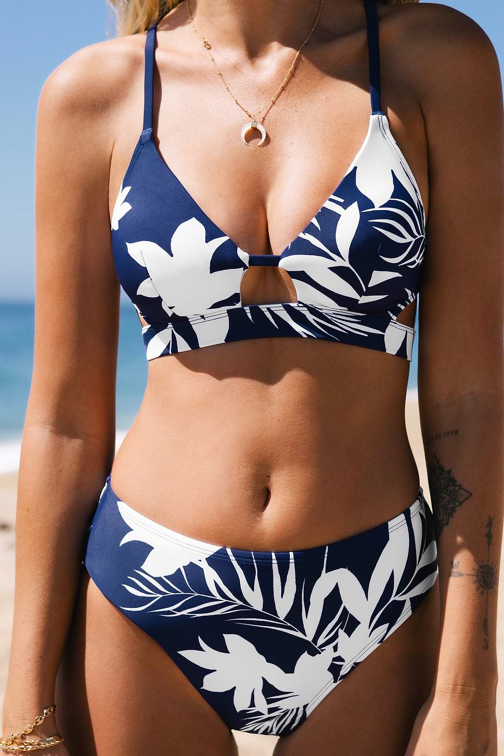Elevated Tropicals Cutout Lace-Up Bralette & Mid Rise Bikini Set