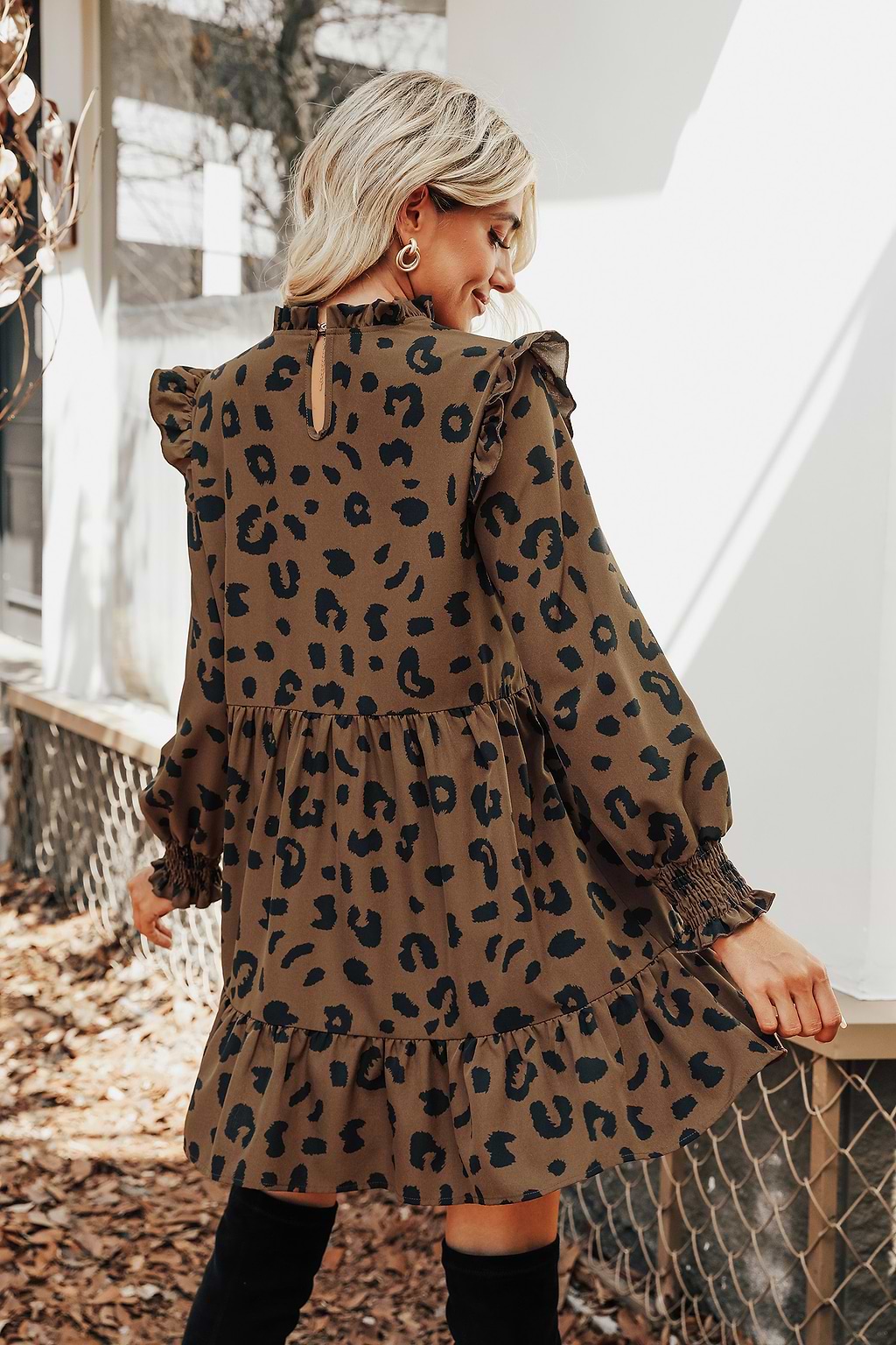 Bryanna Leopard Print Ruffled Dress