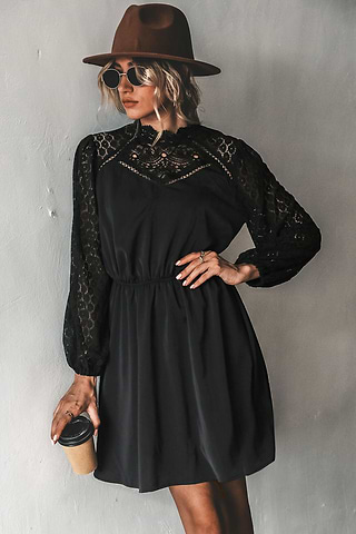 lace-trim mini dress in black reviews Lace-Trim Mini Dress in Black