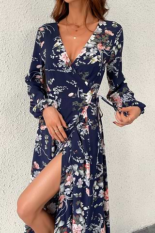 chinese dress ladies Boho Junior Plus Size Floral Wrap Belted Front Slit Maxi Dress Taupe / 1X-2X-3X/1-1-1
