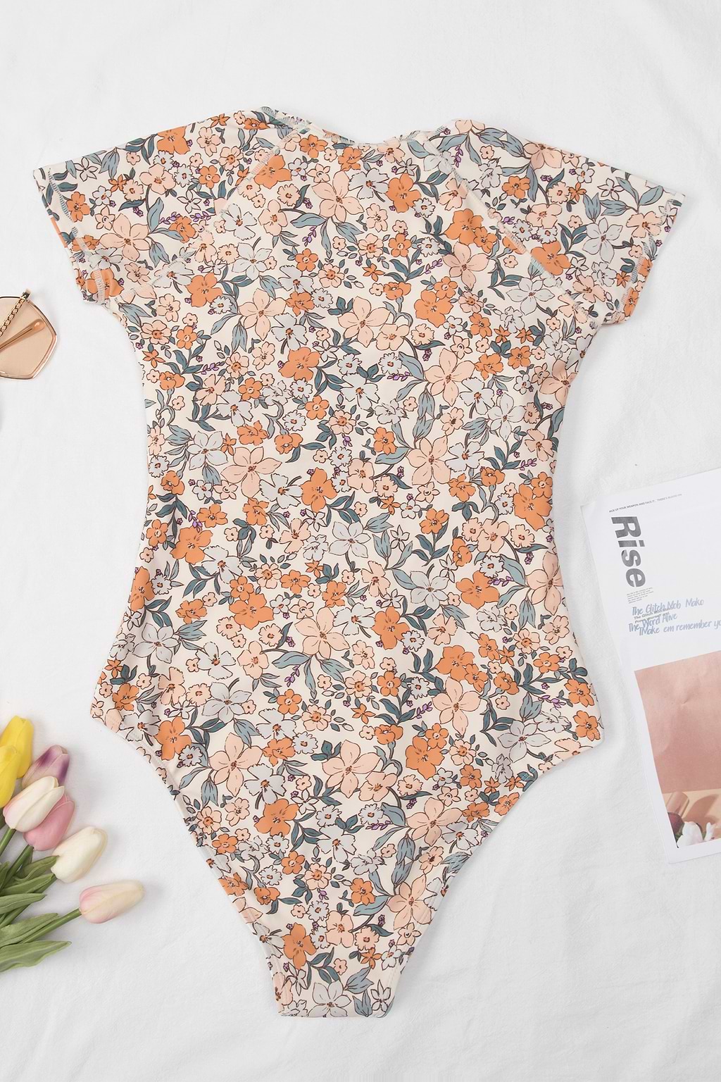 Elodie Ditsy Zipper Short Sleeve One Piece Swimsuit