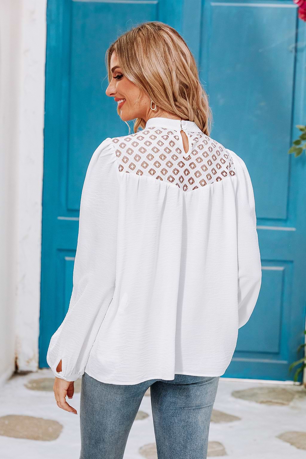 Cierra Mock Neck Lace Blouse
