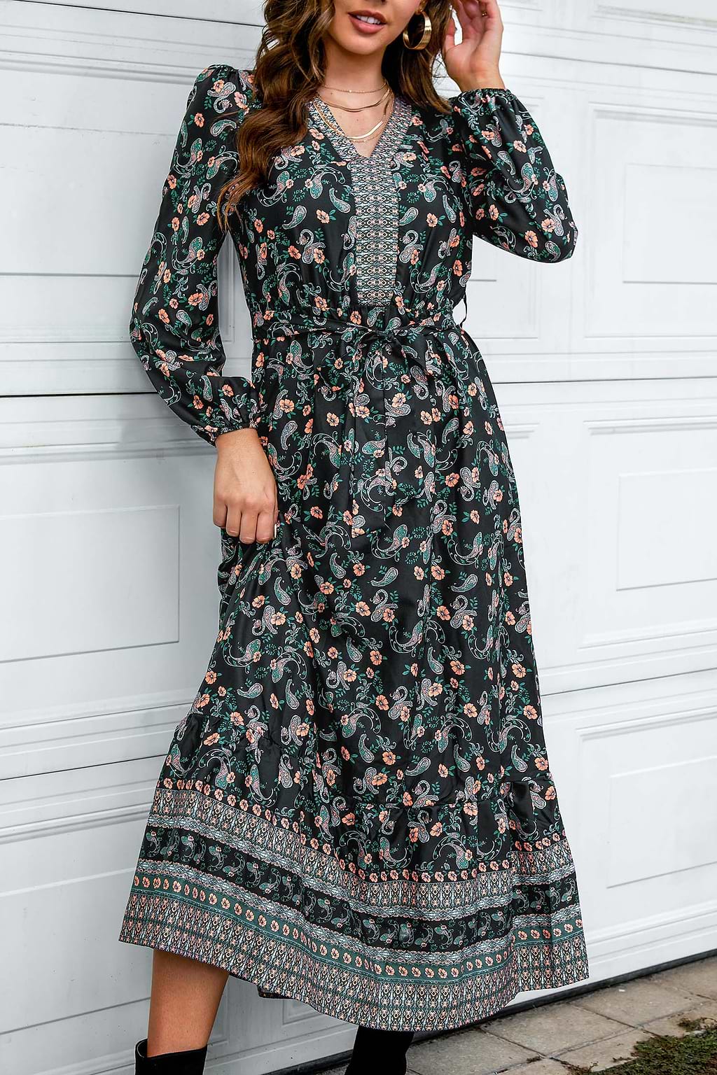 Gabrielle Paisley Print V-Neck Maxi Dress