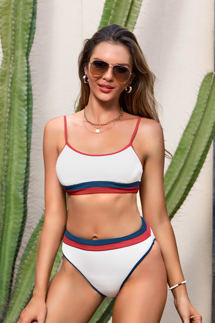 4th of July Poolside Pique Blocked Midkini Top