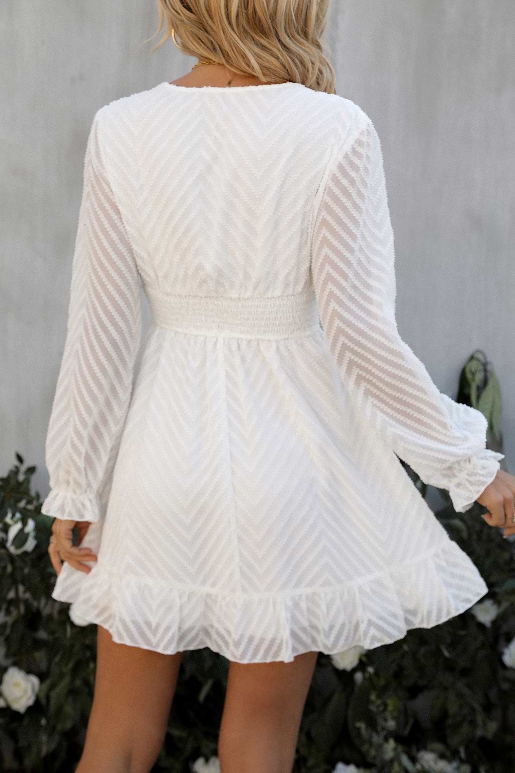 Secret Corner Chevron Lace Trim Mini Dress