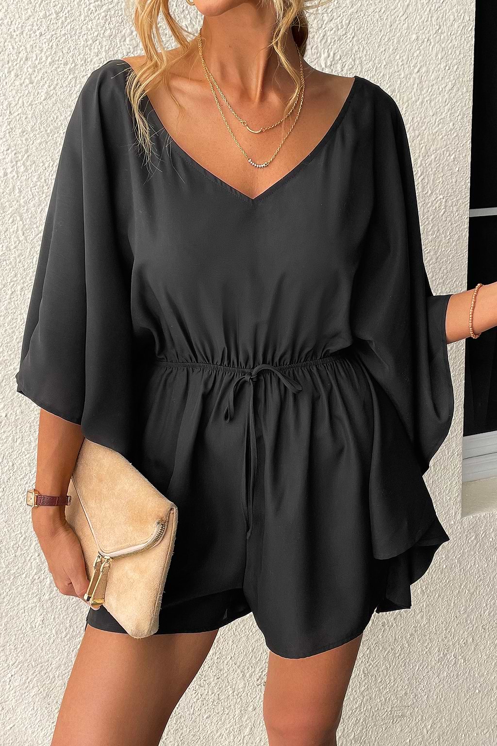 Warm EmbraceAngel Sleeve Drawstring Romper