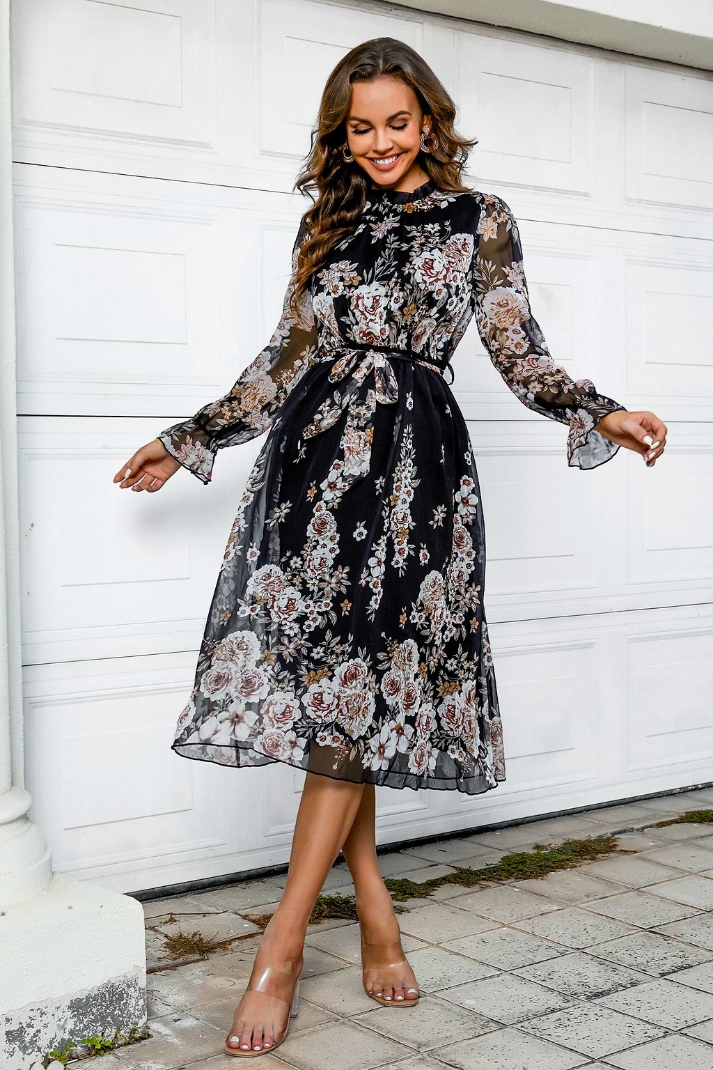 Sierra Belted Floral Print Midi Dress