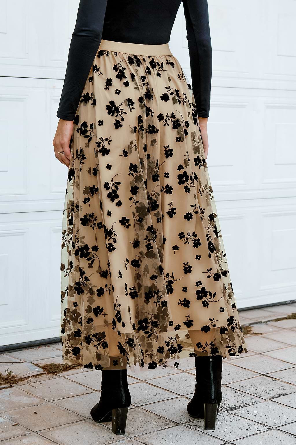 Lands End Floral Print Tulle Maxi Skirt