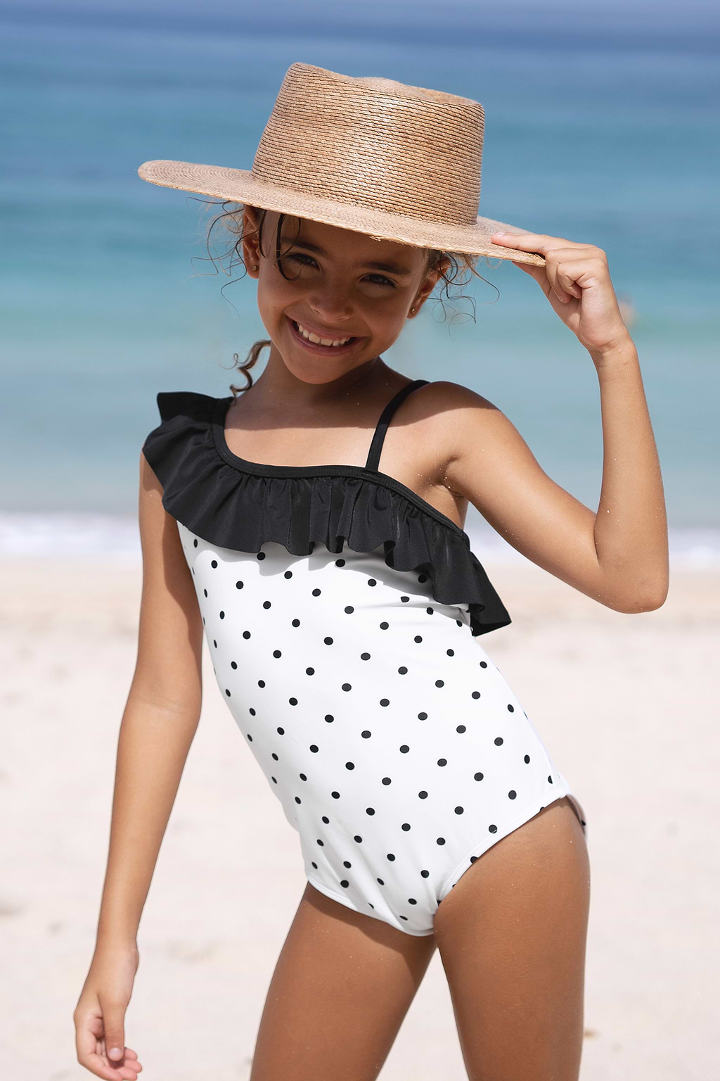 Polka Dot Mädchen-Badeanzug mit Rüschen