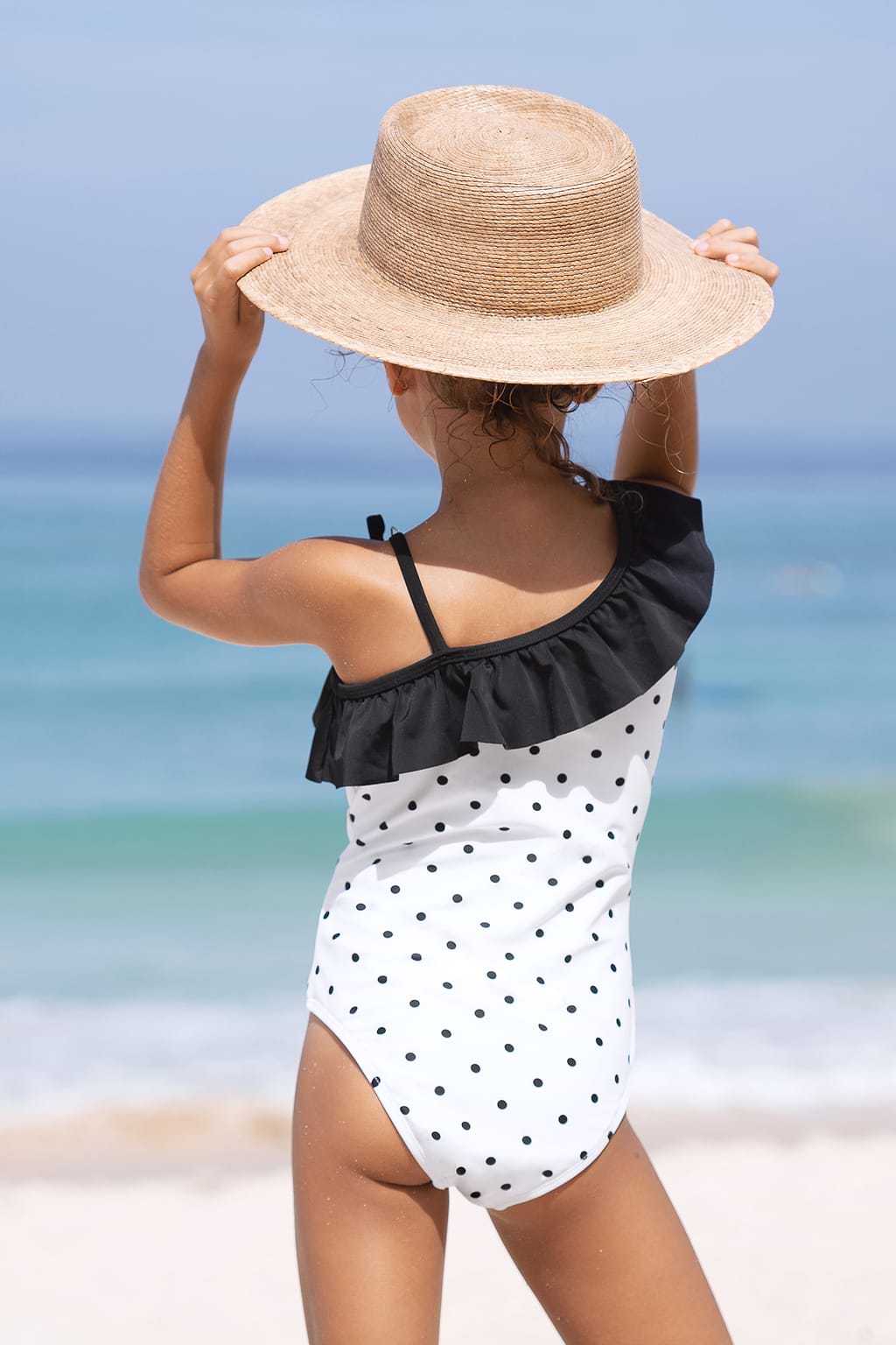 Polka Dot Mädchen-Badeanzug mit Rüschen