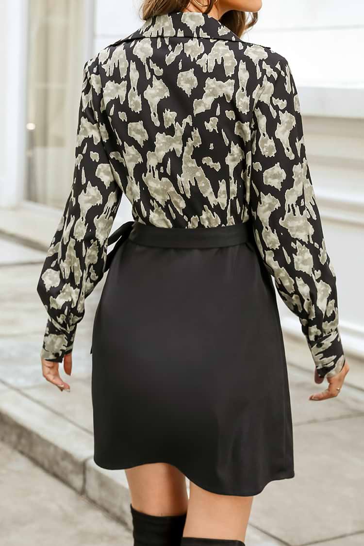 Reeta Belted Abstract Animal Print Dress