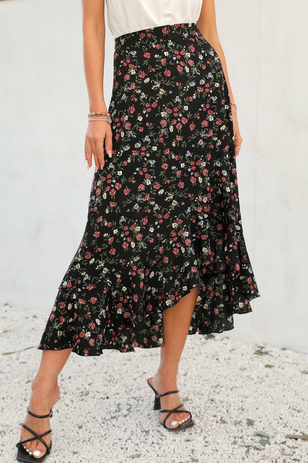 Hayden Belted Ditsy Floral Midi Skirt