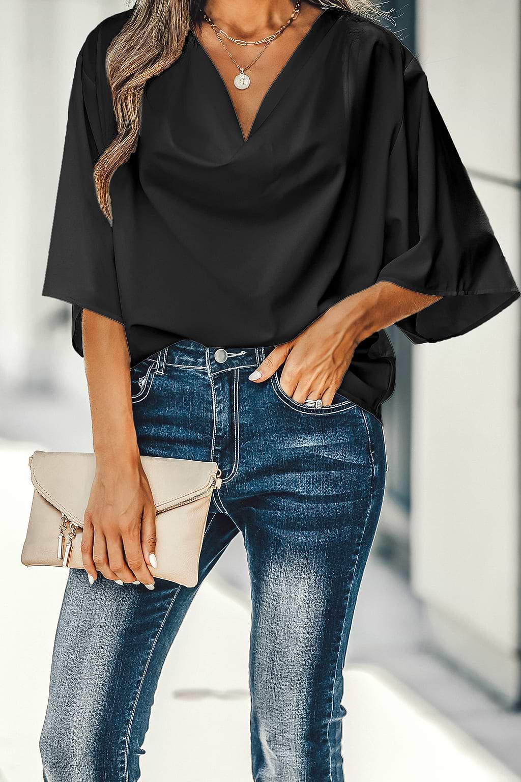 Aylen Cowl Neck Dolman Sleeve Top