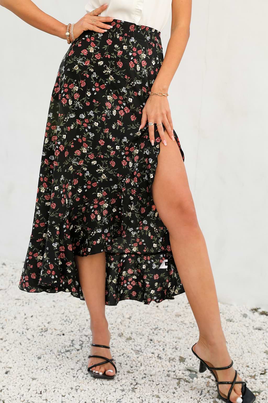 Hayden Belted Ditsy Floral Midi Skirt