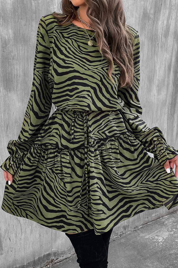 Brandy Belted Zebra Striped Mini Dress