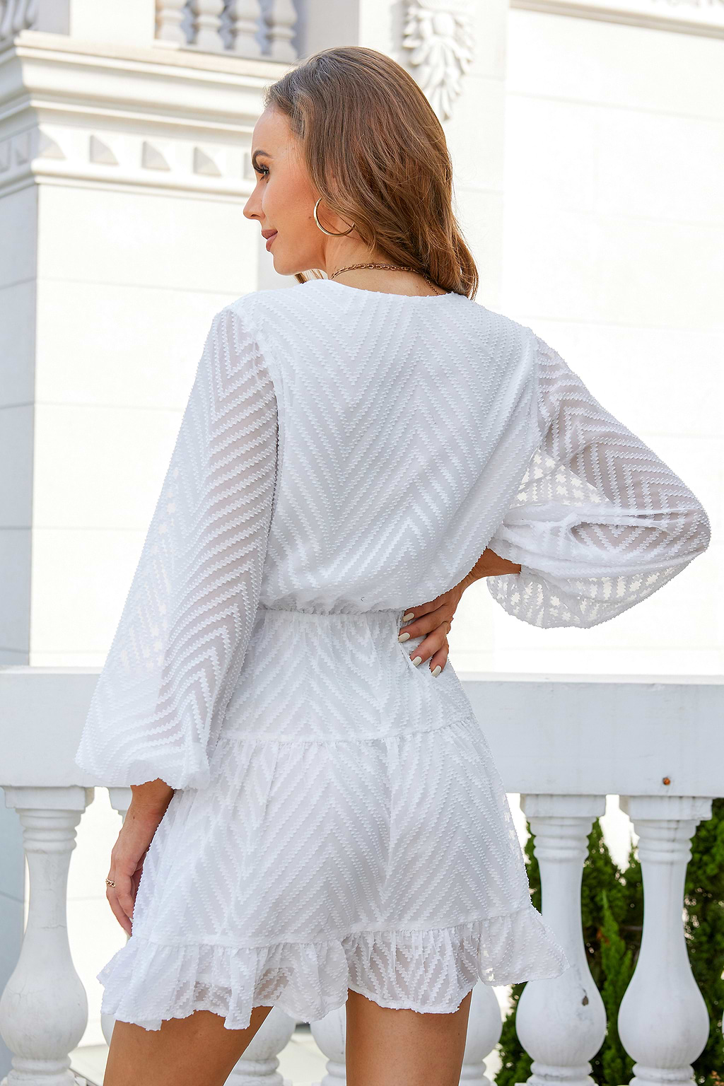 Everything To Me Chiffon Chevron V-Neck Dress