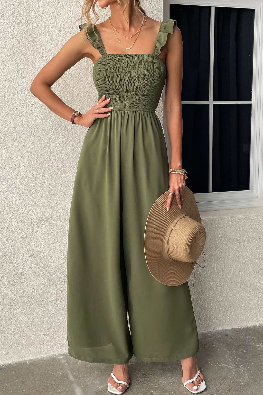 Bertie Smocked Ruffled Playsuit