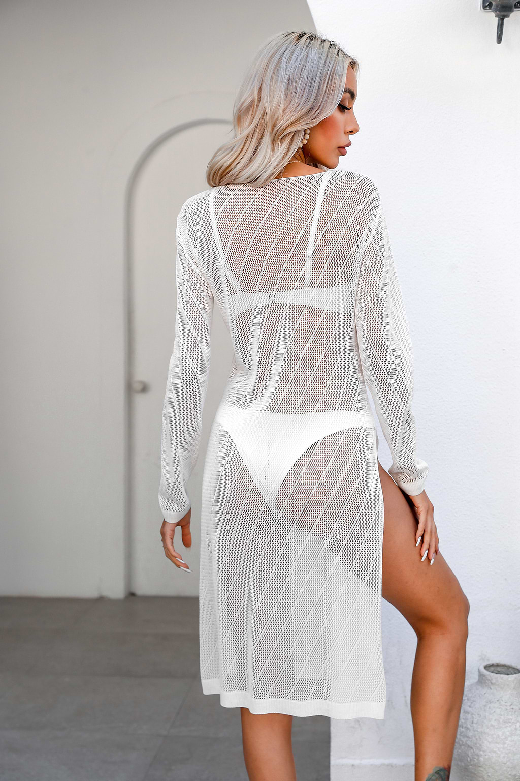 Twinkles Sheer Crochet Swim White Cover-Up Dress