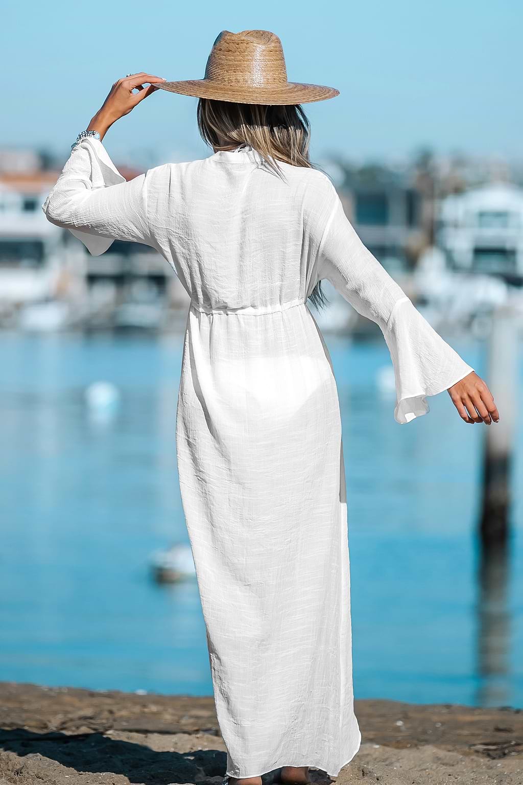 Alanis Plunge Drawstring Swim Cover-Up Dress