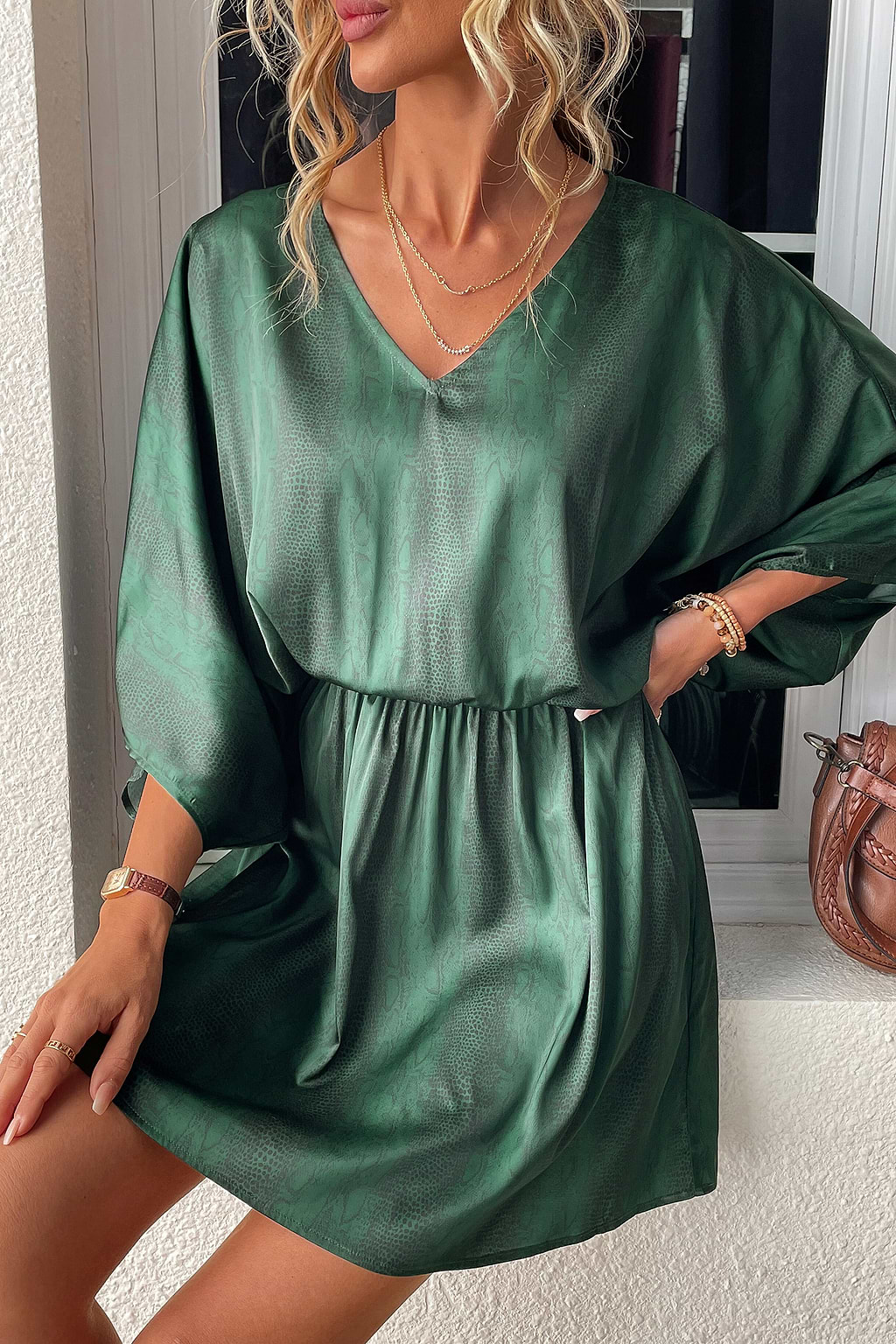 Avia Snakeskin Print V-Neck Dress