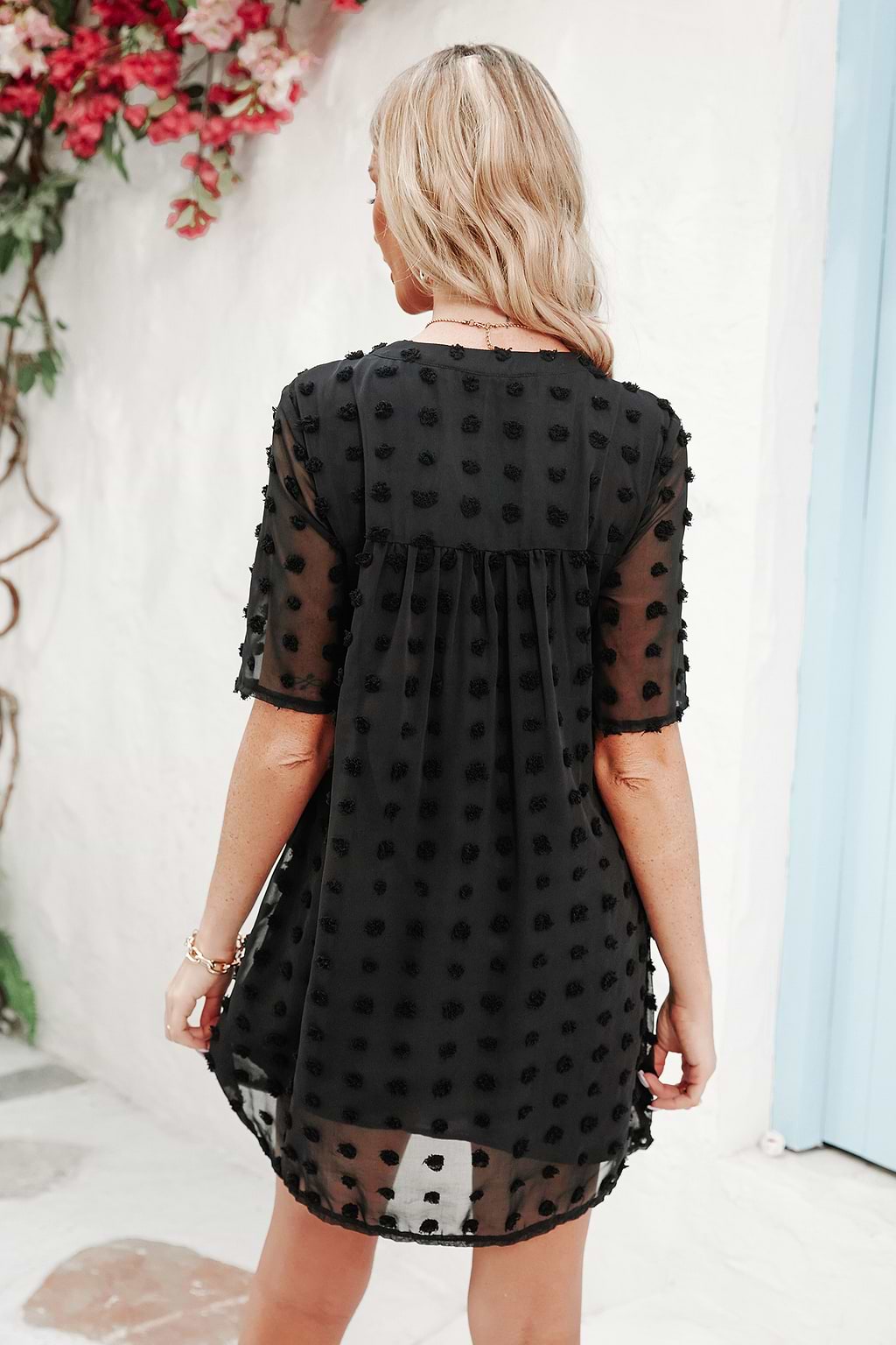 Ethel Clip Dot V-Neck Mini Dress