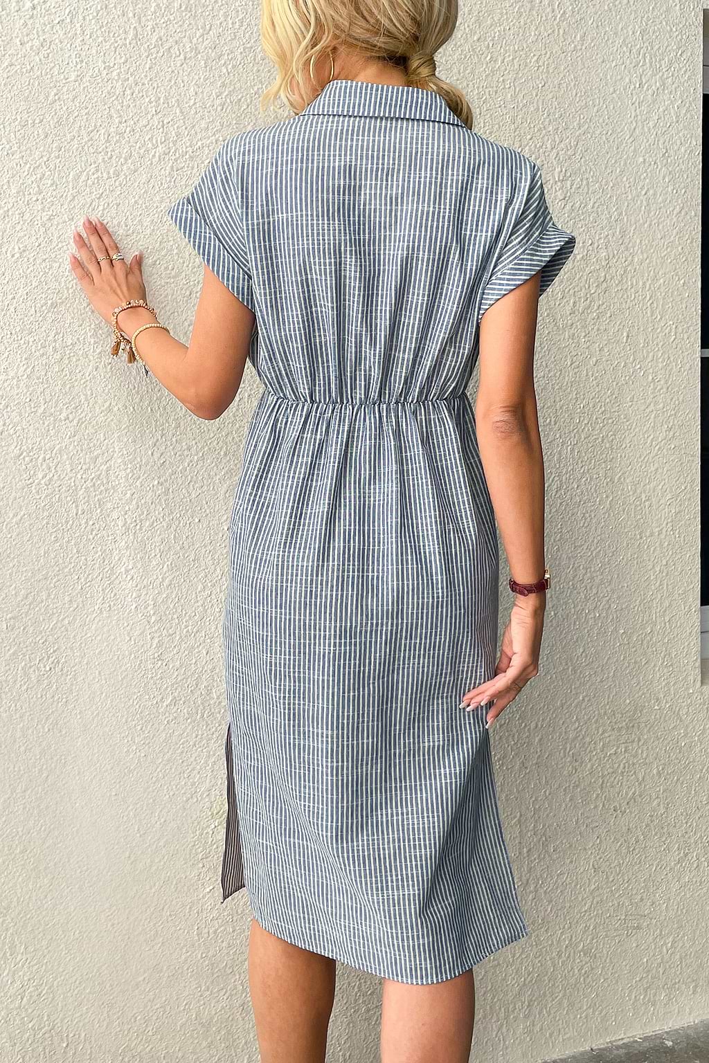 Good Time Striped Twist-Front Midi Shirt Dress