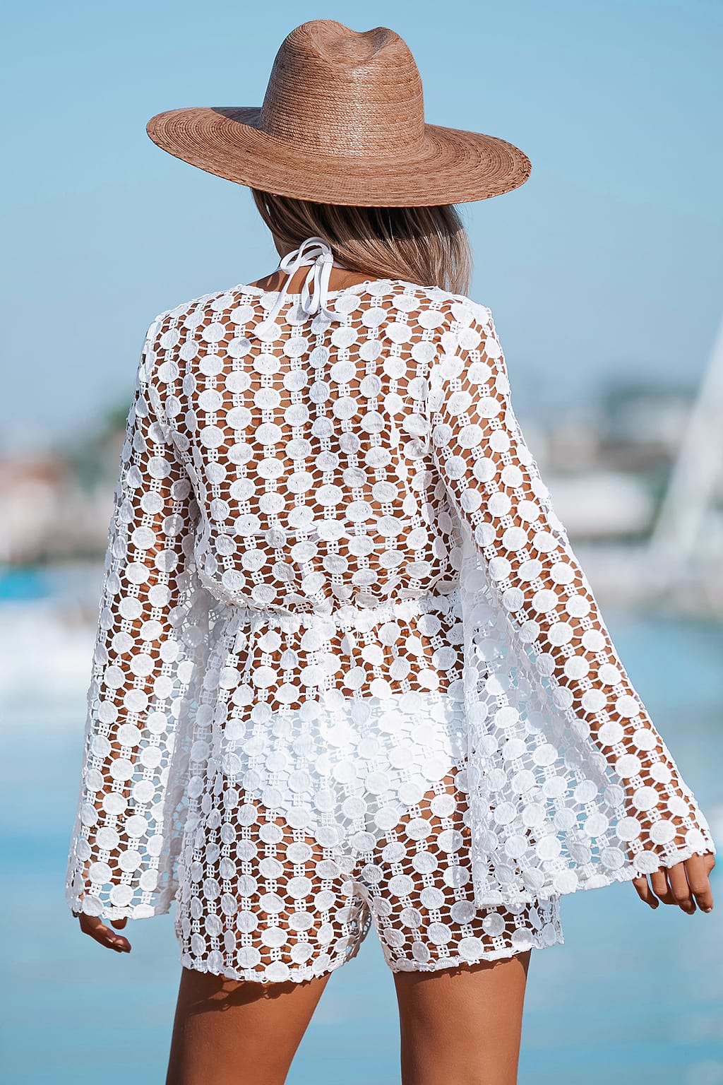 Stardust Lace Plunge Crop Top & Short Cover-Up Set