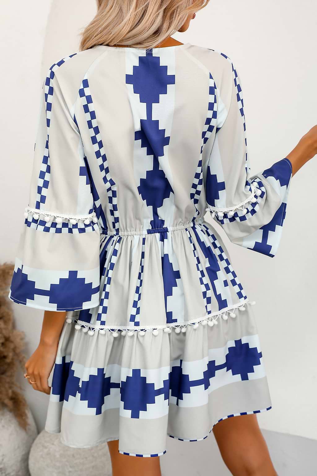 Always Brave Geo Print Pom Pom Dress